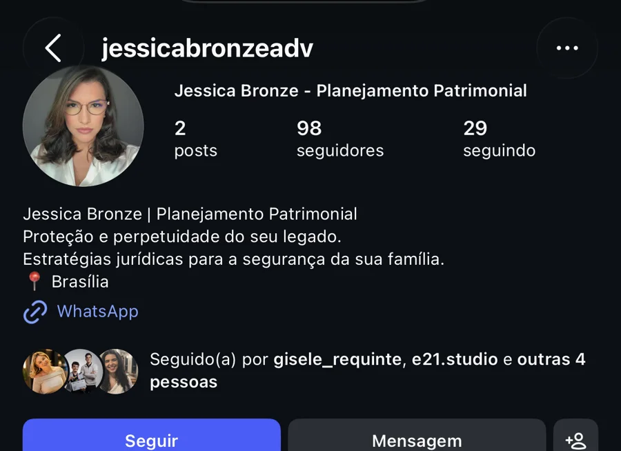 Perfil @jessicabronzeadv em 6 de julho de 2026: 2 posts e 98 seguidores